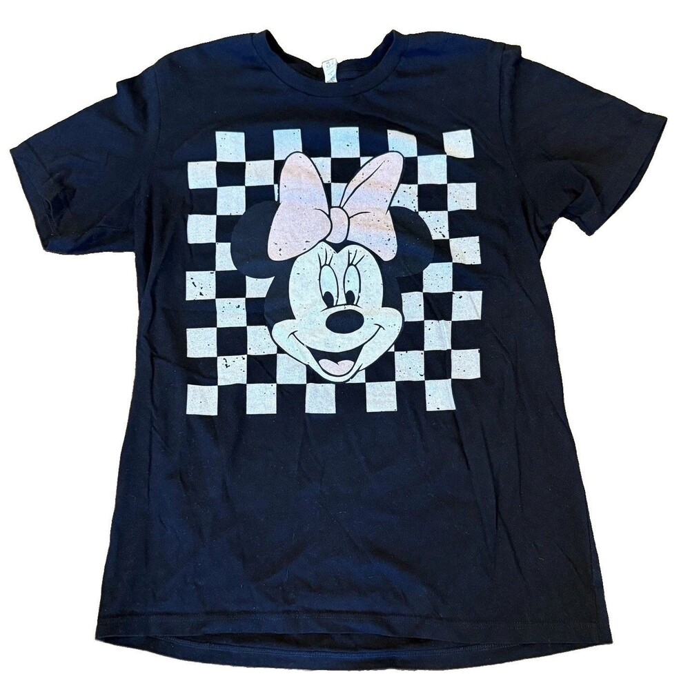 Disney Minnie Mouse Checkerboard Graphic T Shirt Adult Large Black Cotton Tee - Picture 9 of 9